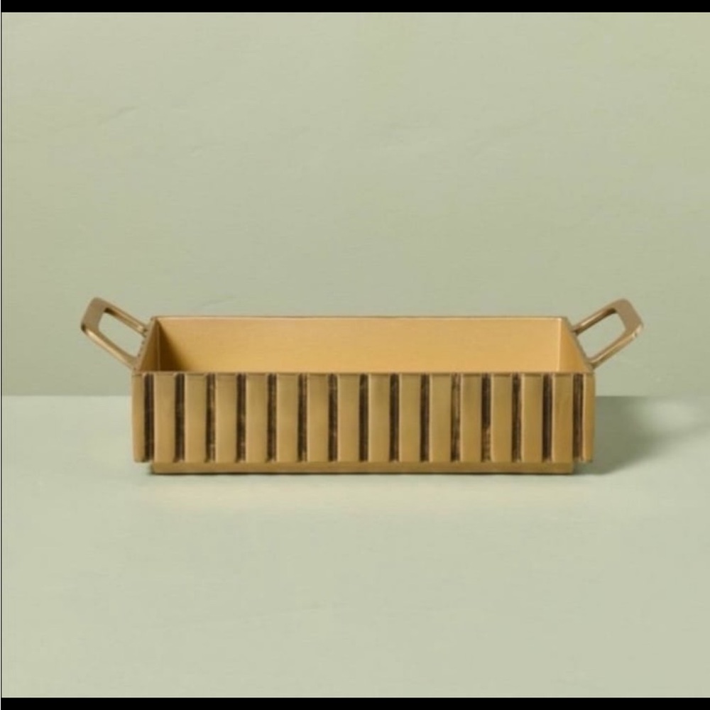 Modern Fluted Metal Decor Tray Brass Finish - Hearth & Hand™ with Magnolia